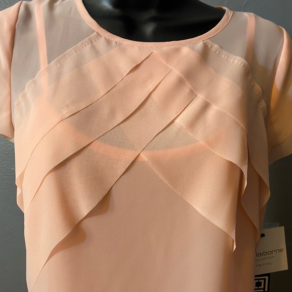 NWT LIZ CLAIBORNE Layered Peach Color Chiffon Blouse - Picture 3 of 15